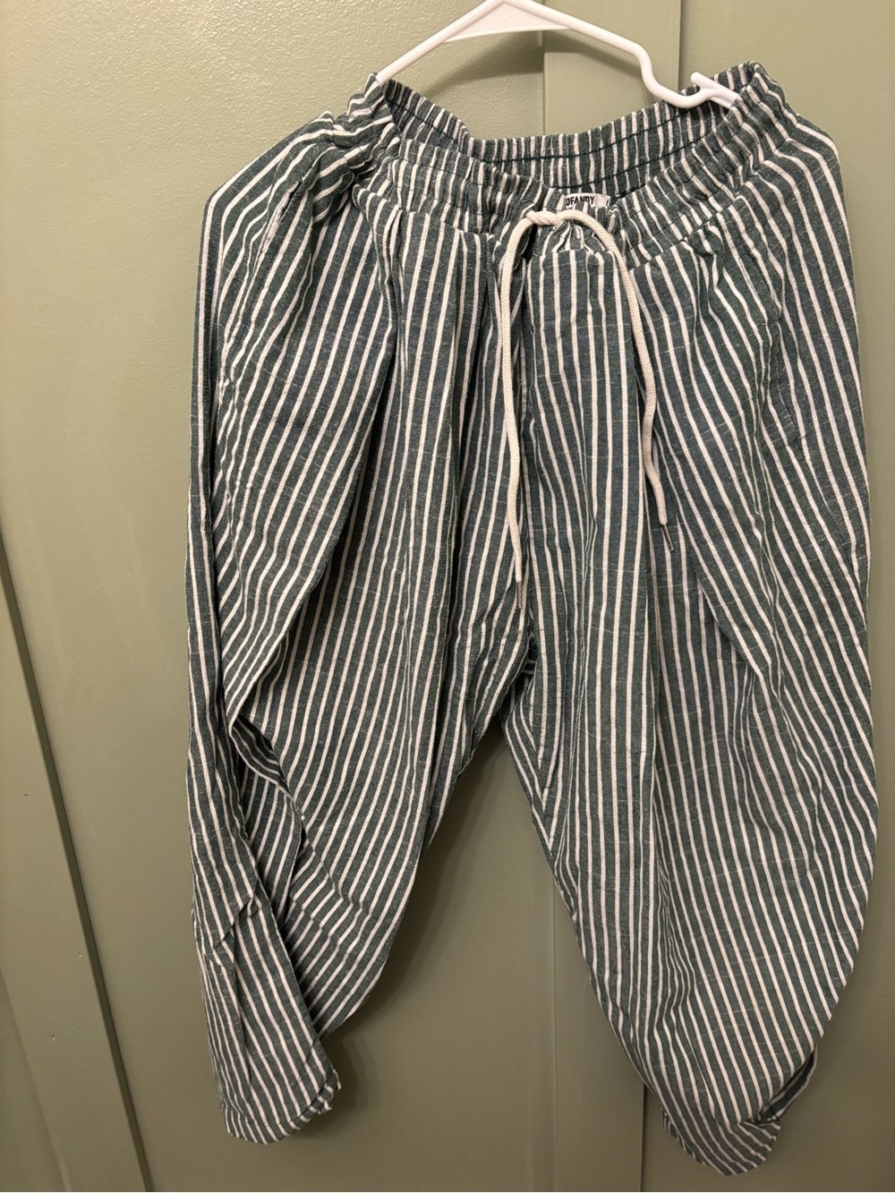 Striped Drawstring Pants - Green & White